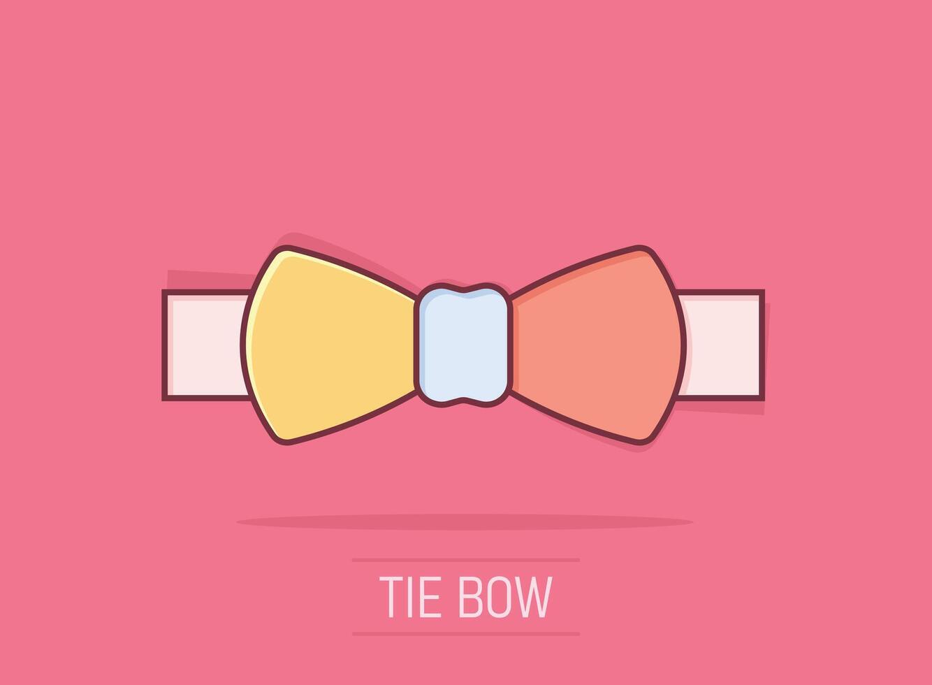 Tie bow icon in comic style. Bowtie cartoon vector illustration on isolated background. Butterfly splash effect business concept.