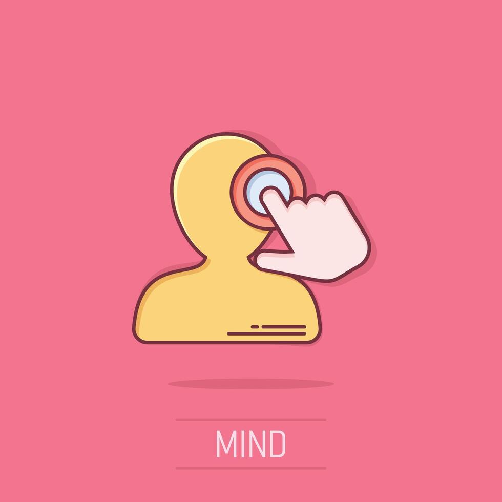 icono de conciencia mental en estilo cómico. idea ilustración de vector de dibujos animados humanos sobre fondo aislado. concepto de negocio de efecto de salpicadura de cerebro del cliente.