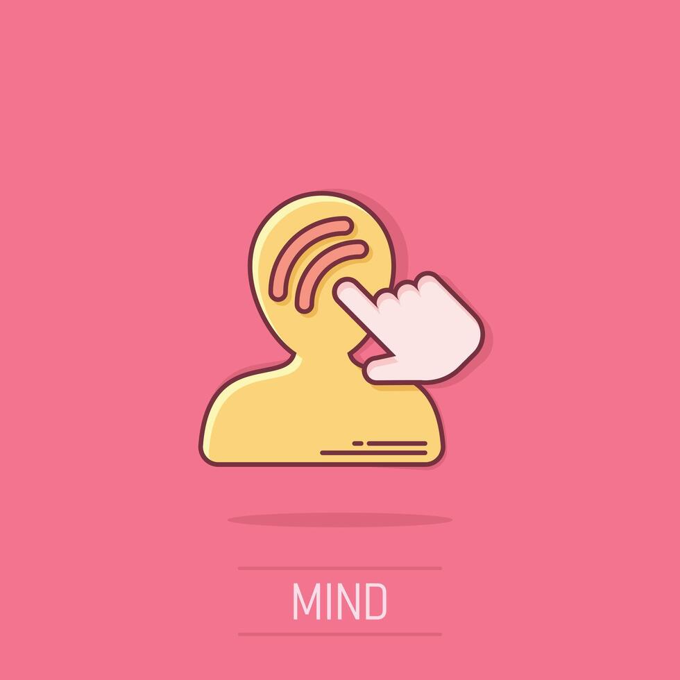 icono de conciencia mental en estilo cómico. idea ilustración de vector de dibujos animados humanos sobre fondo aislado. concepto de negocio de efecto de salpicadura de cerebro del cliente.