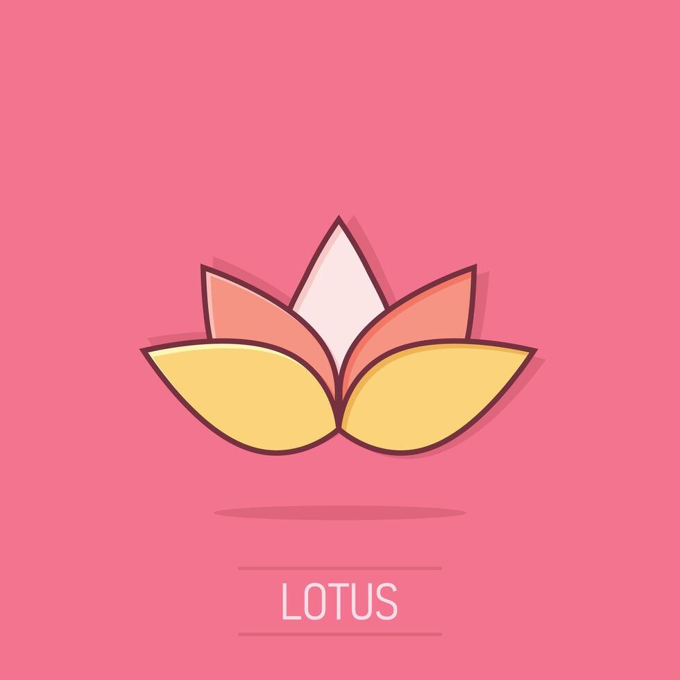 Lotus icon in comic style. Flower leaf cartoon vector illustration on white isolated background. Blossom plant splash effect business concept.