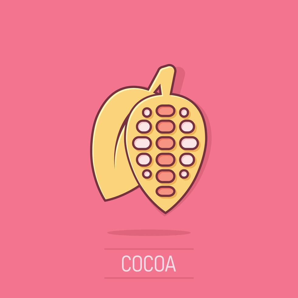 ícono de cacao en estilo cómico. ilustración de vector de dibujos animados de crema de chocolate sobre fondo blanco aislado. concepto de negocio de efecto de salpicadura de planta de nuez.