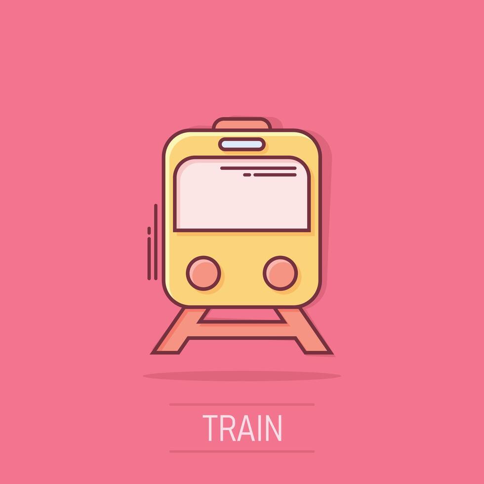 icono de metro en estilo cómico. tren metro dibujos animados vector ilustración sobre fondo blanco aislado. concepto de negocio de efecto de salpicadura de carga ferroviaria.