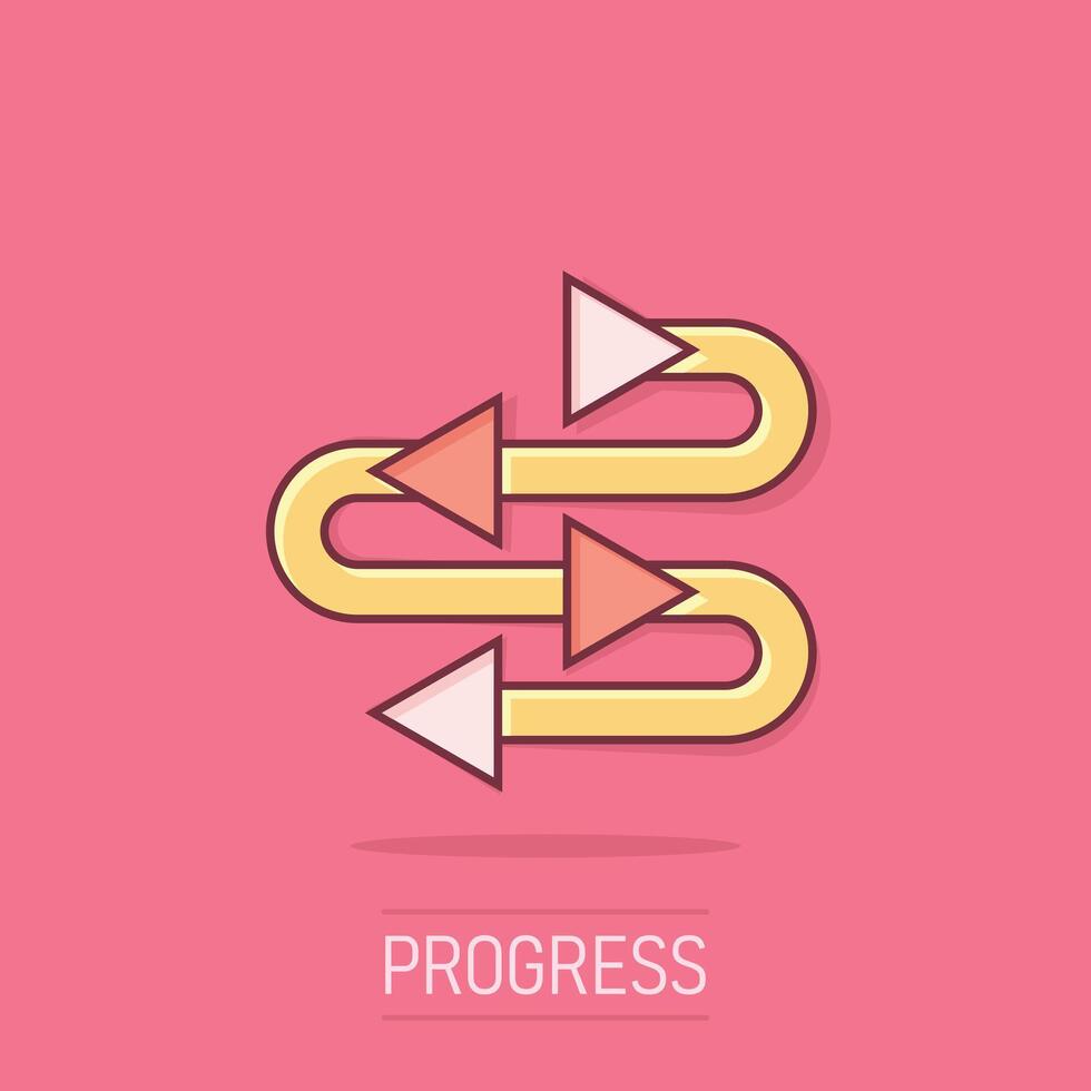 Arrow growth icon in comic style. Evolution cartoon vector illustration on isolated background. Process organization splash effect business concept.