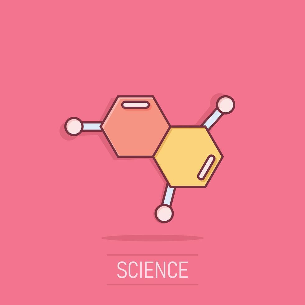 Ciencias icono en cómic estilo. adn célula dibujos animados vector ilustración en aislado antecedentes. molécula evolución chapoteo efecto negocio concepto.