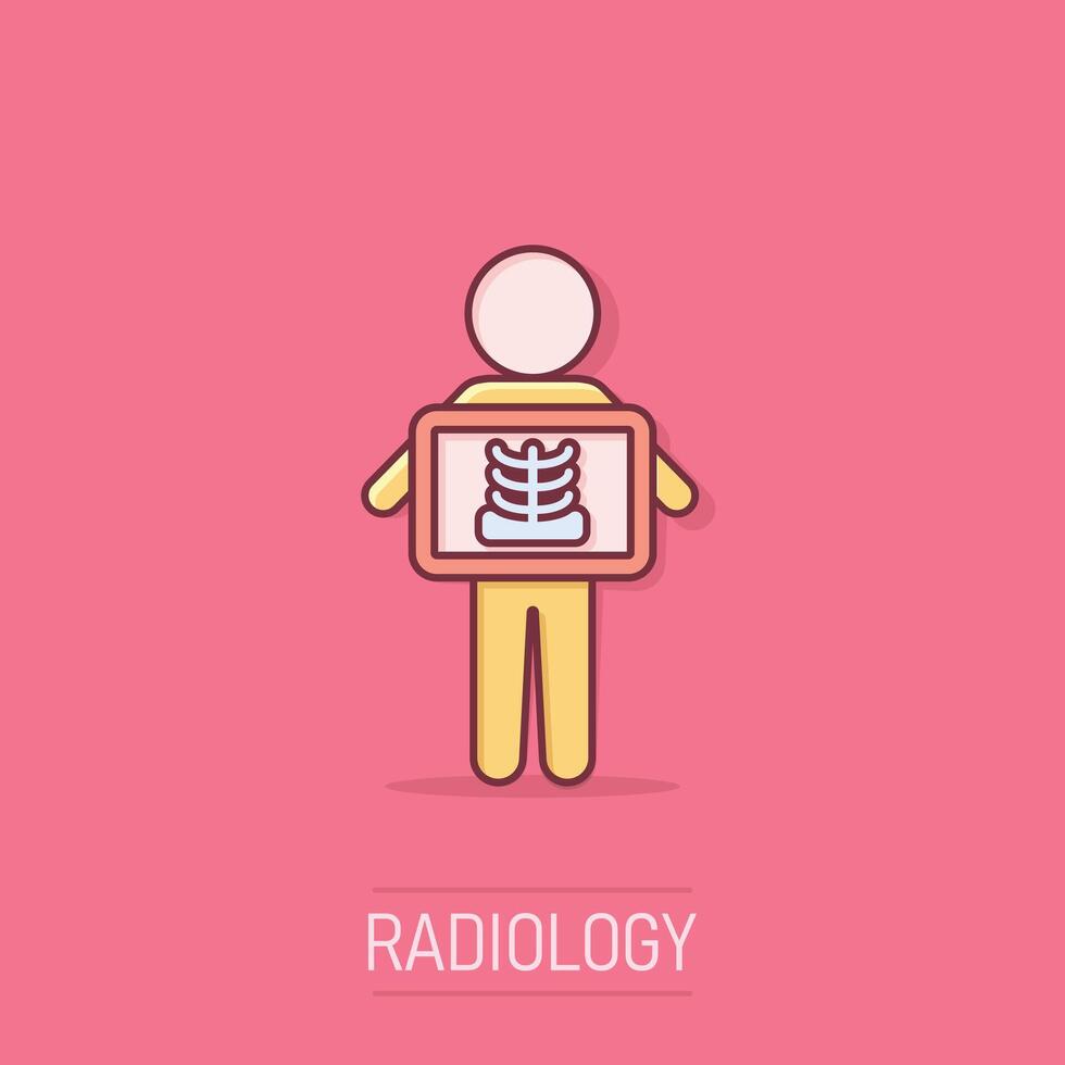 radiografía icono en cómic estilo. radiología dibujos animados vector ilustración en aislado antecedentes. médico escanear chapoteo efecto negocio concepto.