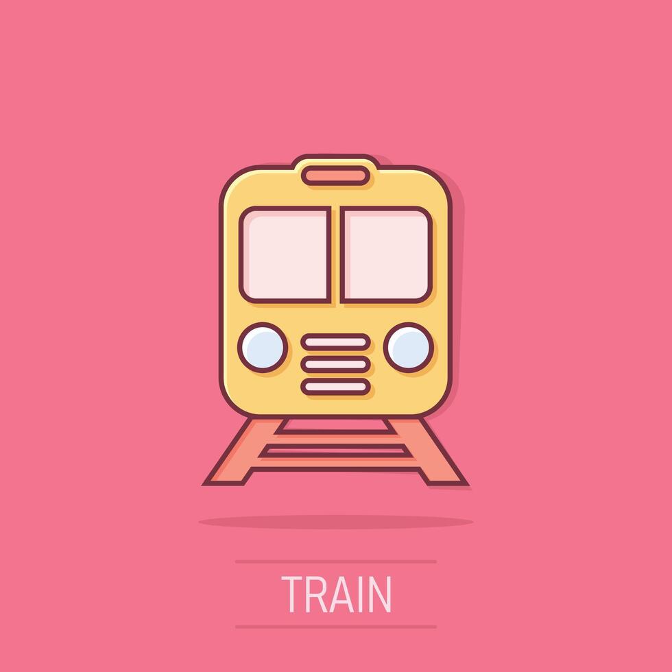 icono de metro en estilo cómico. tren metro dibujos animados vector ilustración sobre fondo blanco aislado. concepto de negocio de efecto de salpicadura de carga ferroviaria.