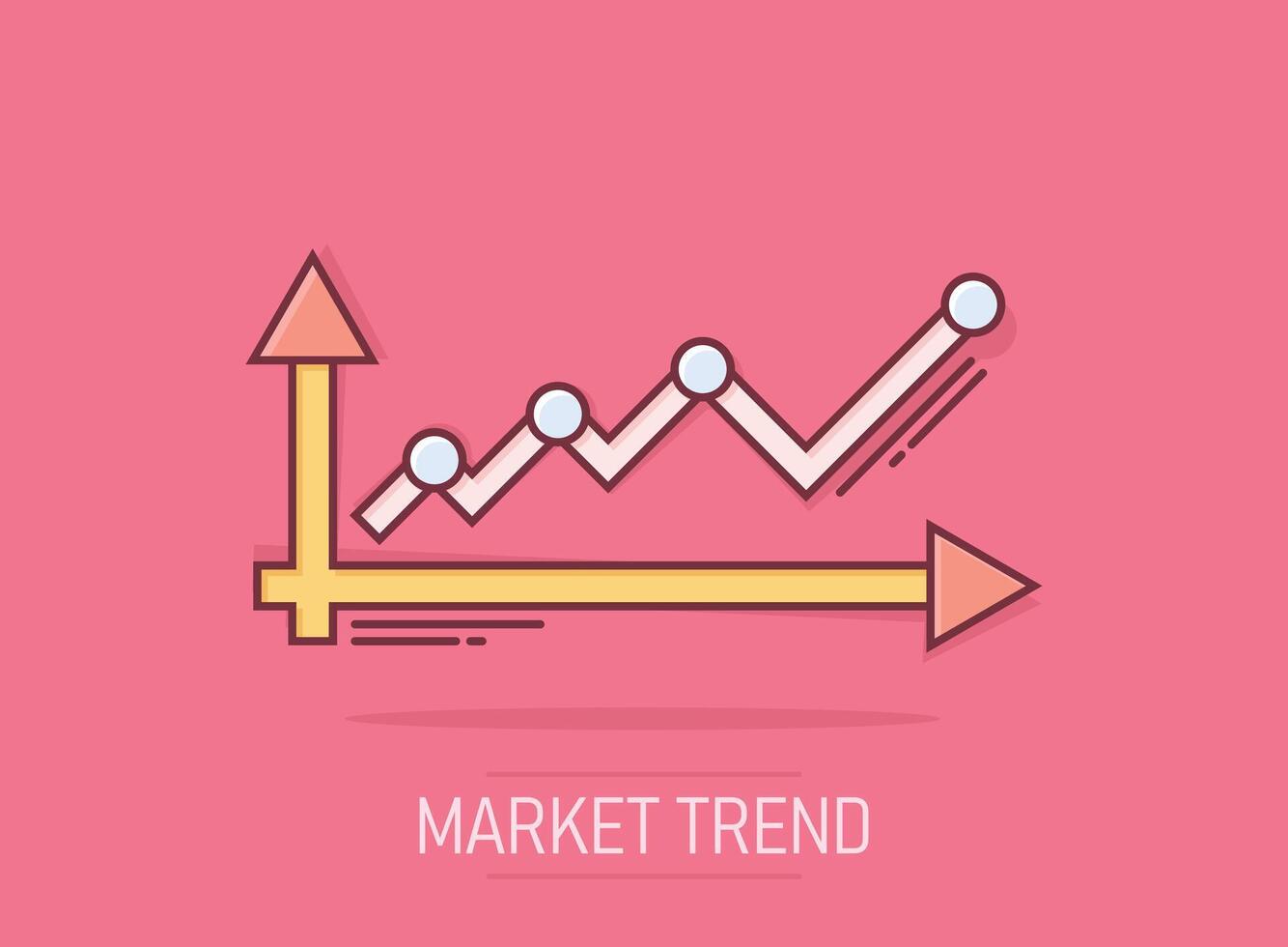 Market trend icon in comic style. Financial growth cartoon vector illustration on isolated background. Increase splash effect business concept.