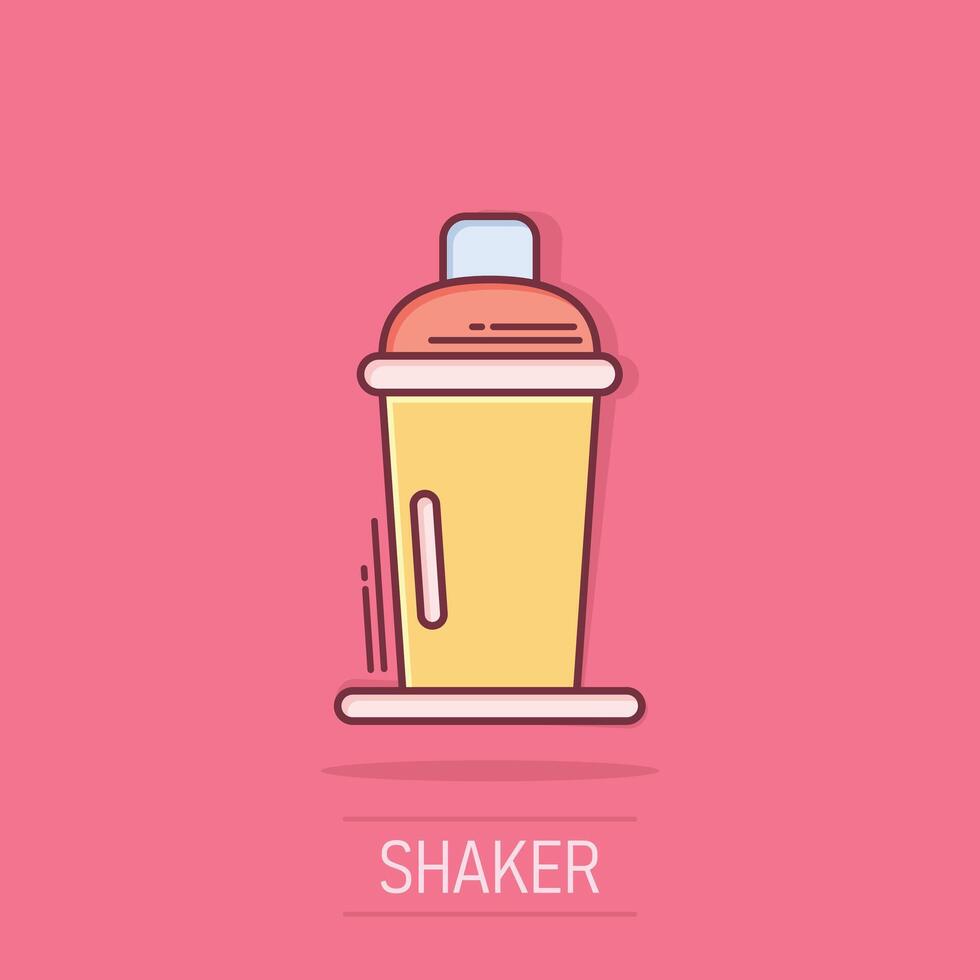 Shaker cocktail icon in comic style. Alcohol bottle cartoon vector illustration on white isolated background. Bar drink splash effect business concept.