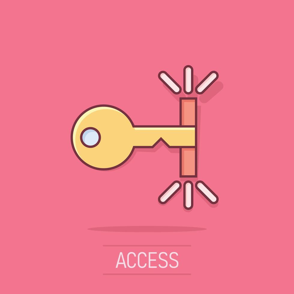 Locker icon in comic style. Padlock password cartoon vector illustration on white isolated background. Key unlock splash effect business concept.