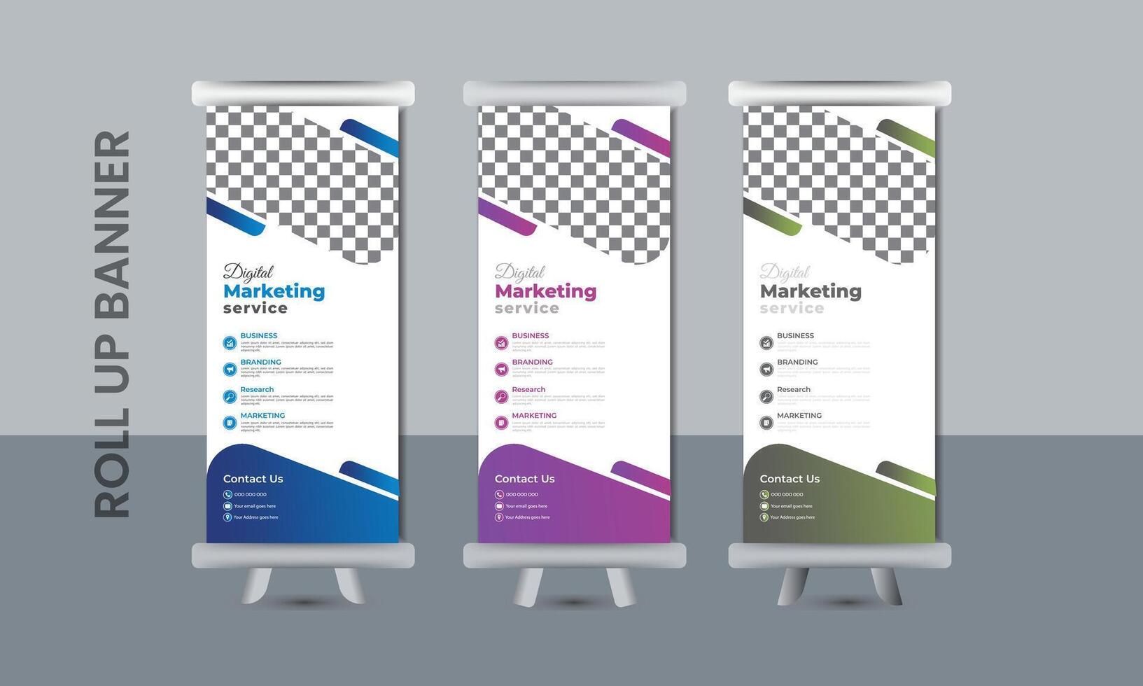 Three template roll up banner design vector design