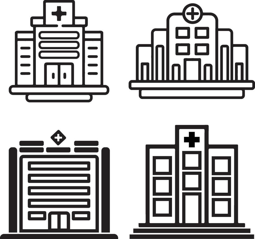 Hospital building icon vector logo. Hospital line icon for business, website, apps, and many more. City elements. Outline icon. Vector illustration.
