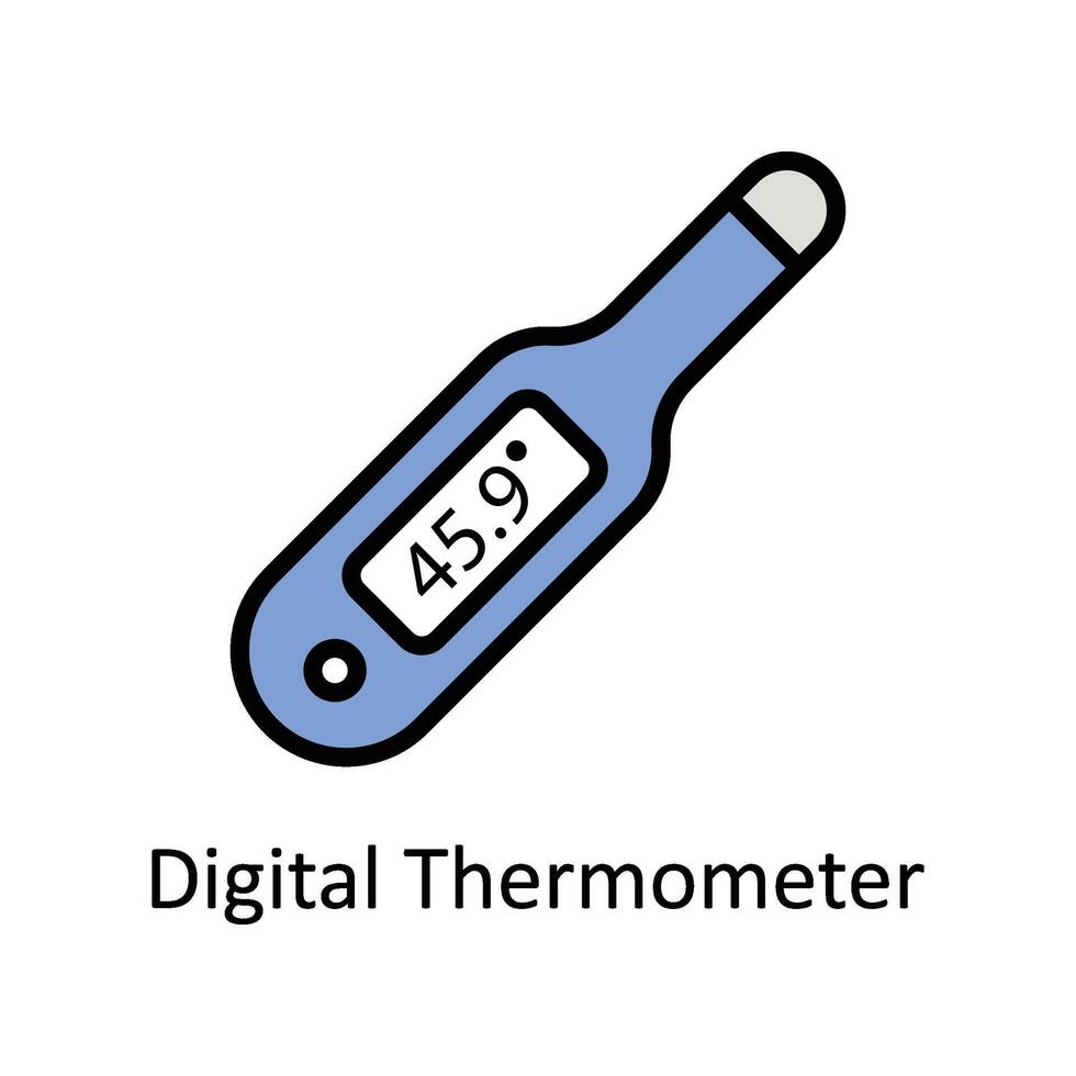 Digital Thermometer vector Filled outline icon style illustration. EPS 10 File