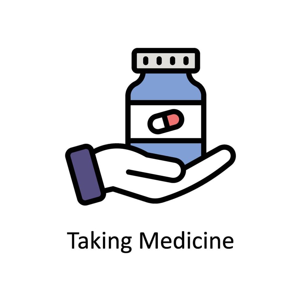 tomando medicina vector lleno contorno icono estilo ilustración. eps 10 archivo