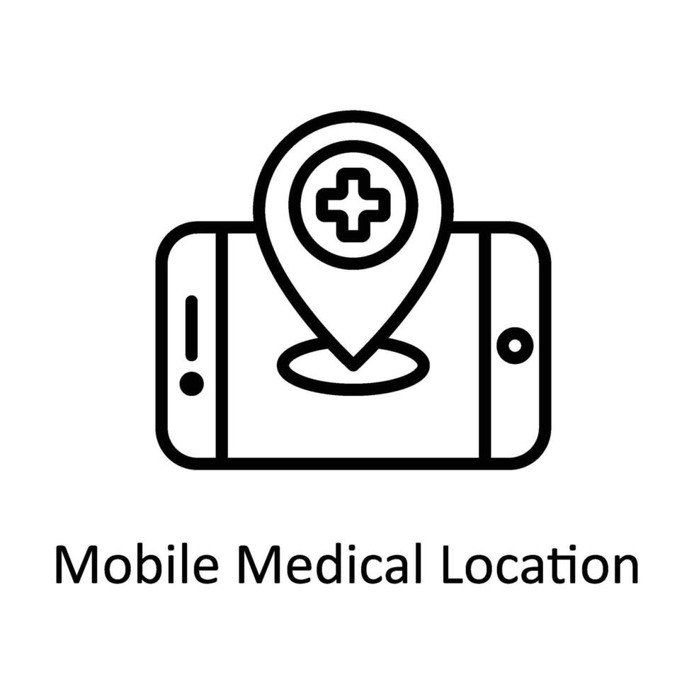 móvil médico ubicación vector contorno icono estilo ilustración. eps 10 archivo