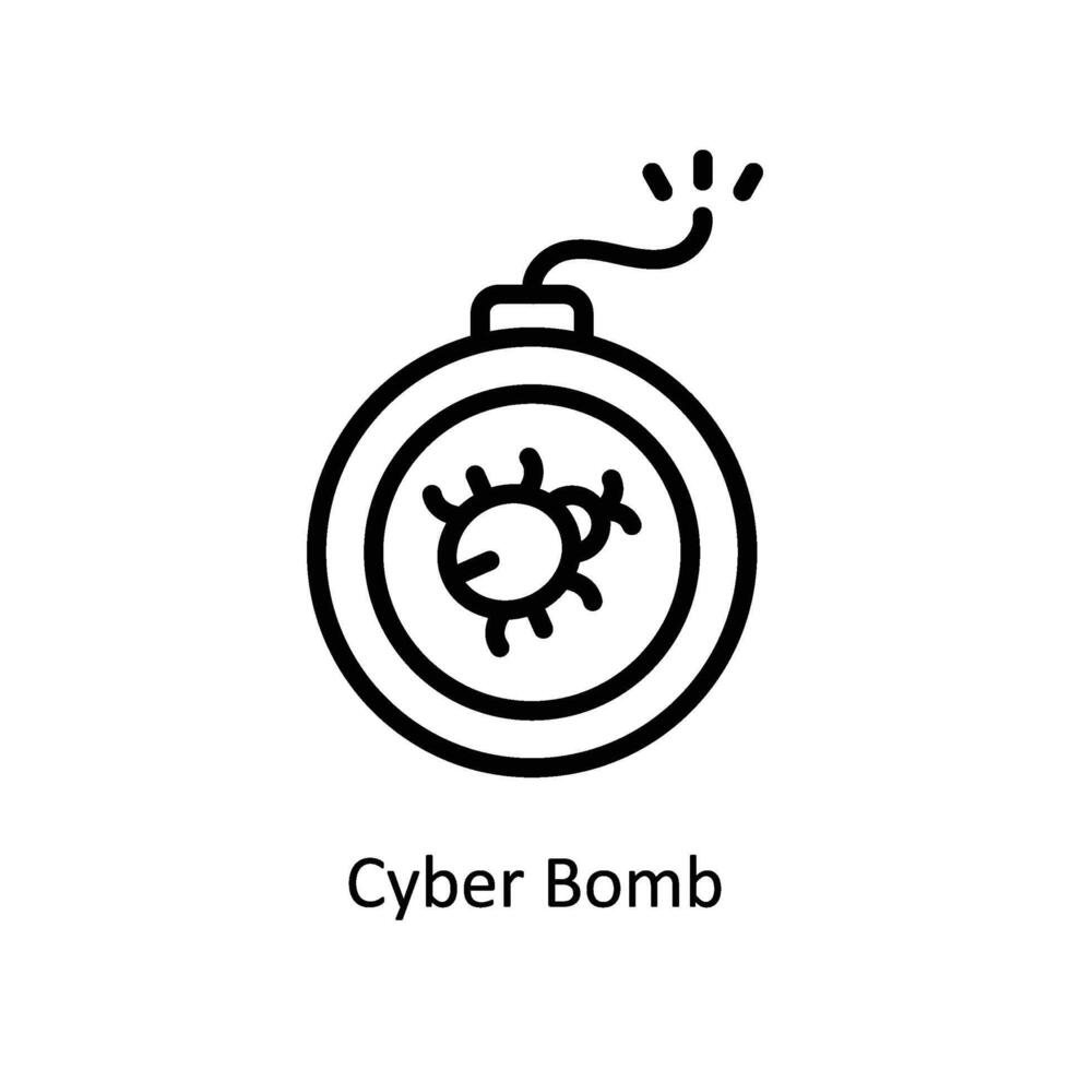 Cyber Bomb Vector outline icon Style illustration. EPS 10 File