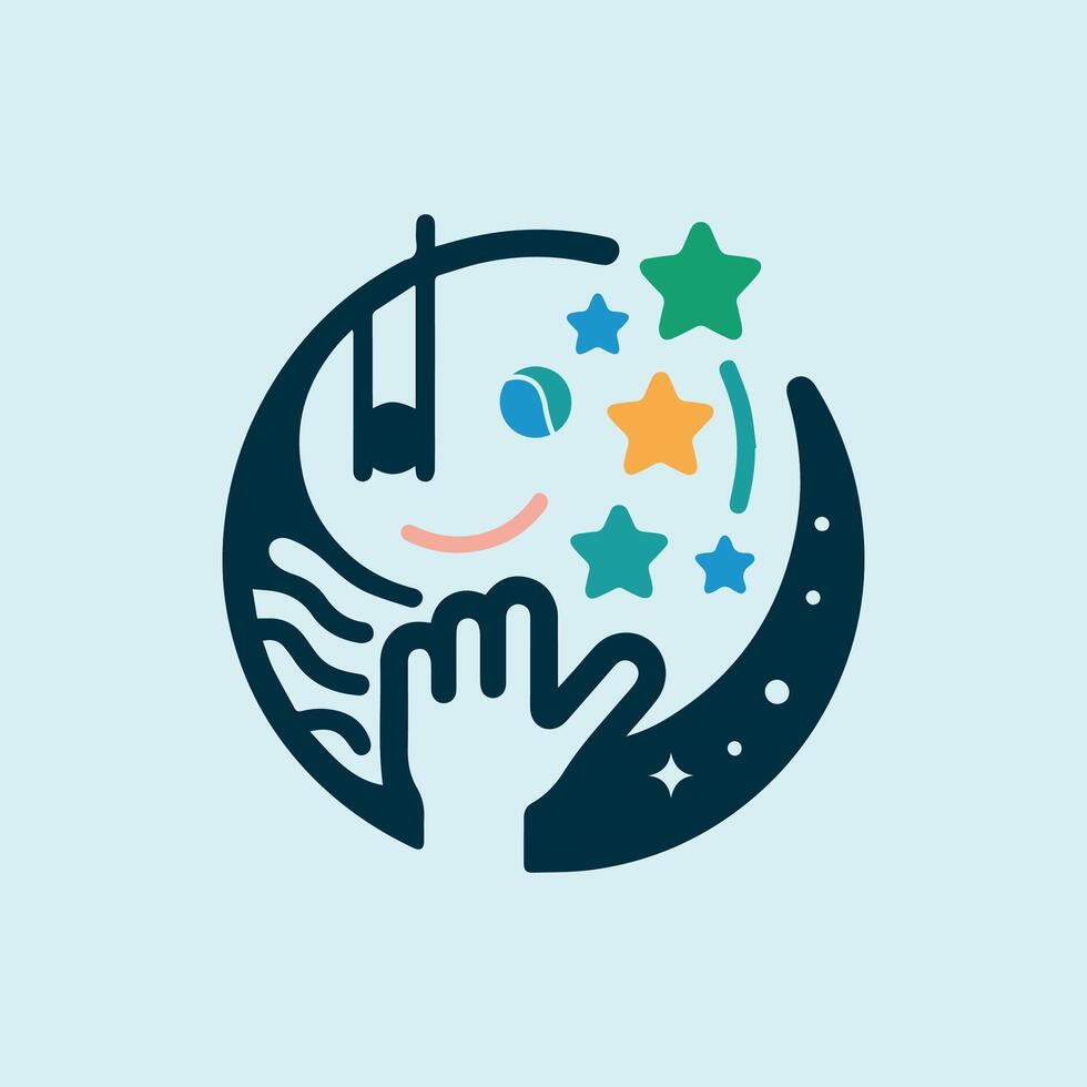 sonrisa mano niño niño alcanzando sueño estrellas logo vactor ilustración vector