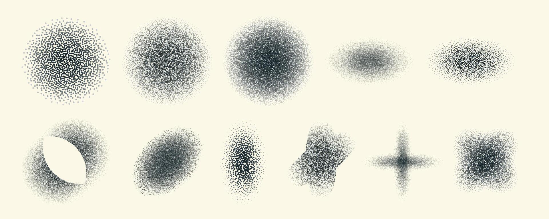 Different shape black dot grain texture set vector