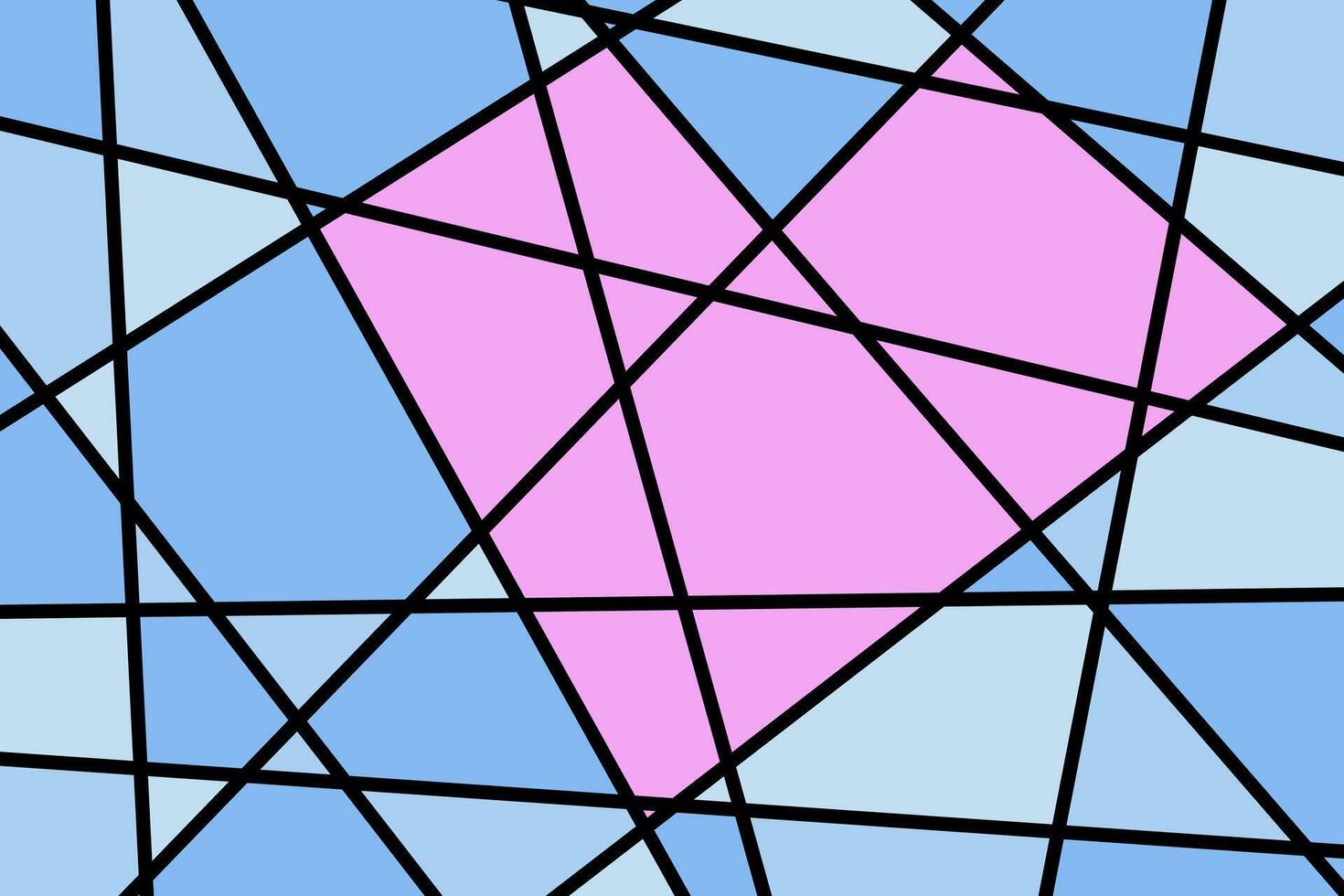 pink heart on Blue background Geometric Stained Window Design for valentines day Concept in Vector Illustration