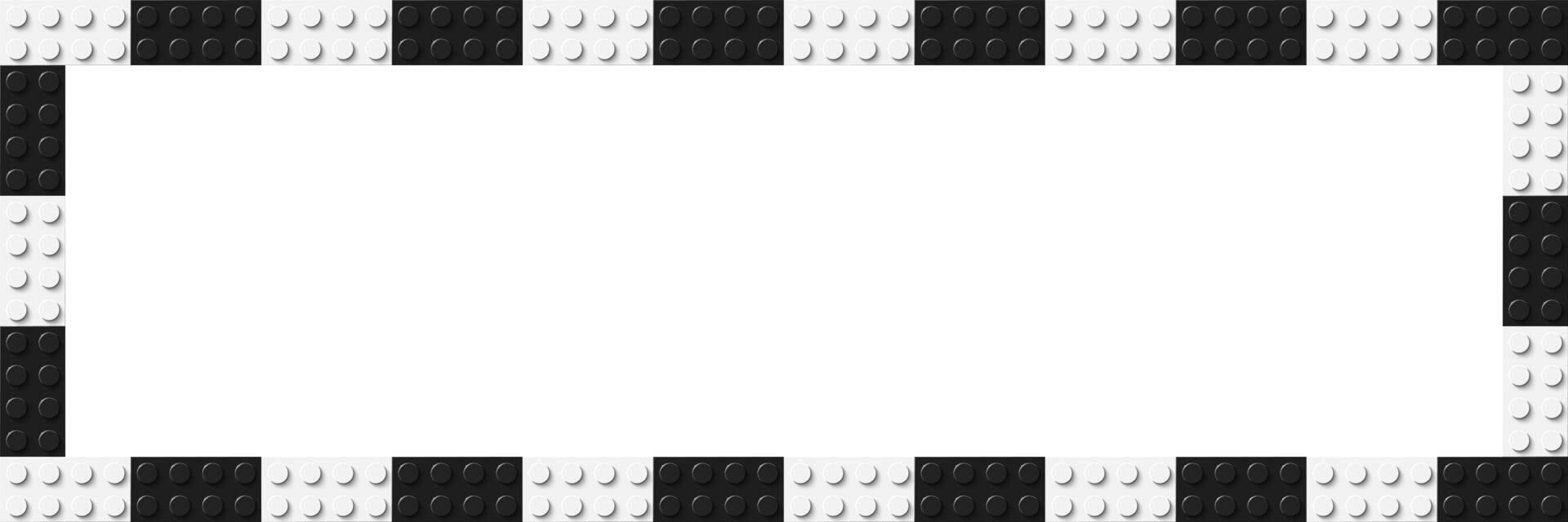 Black and white plastic construction plate banner. Closeup plastic toy block. Abstract vector background
