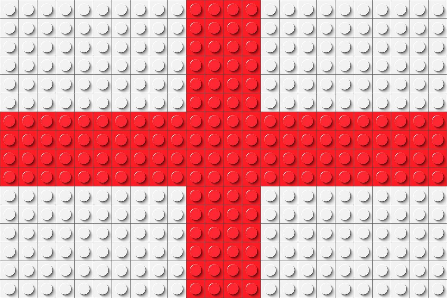 White plastic construction plate with red dice. Gift look. Closeup plastic toy block. Abstract vector background. Seamless modern design