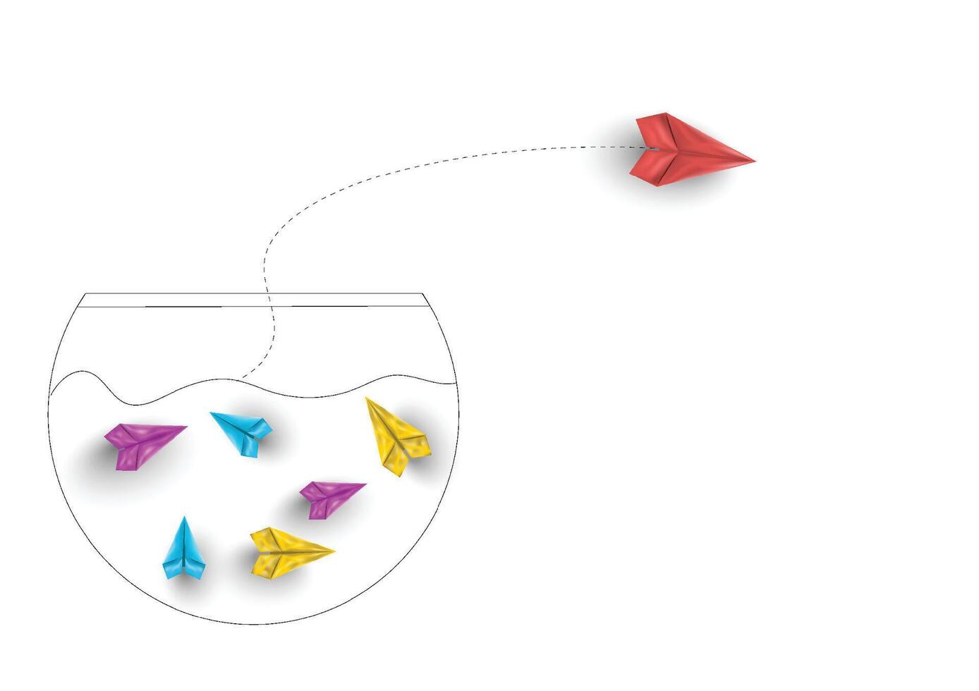 Group of paper airplanes flying.Paper plant in one direction and paper plant pointing in different way on background.Unique,out standing.Vector concept inspiration and think different concept. vector