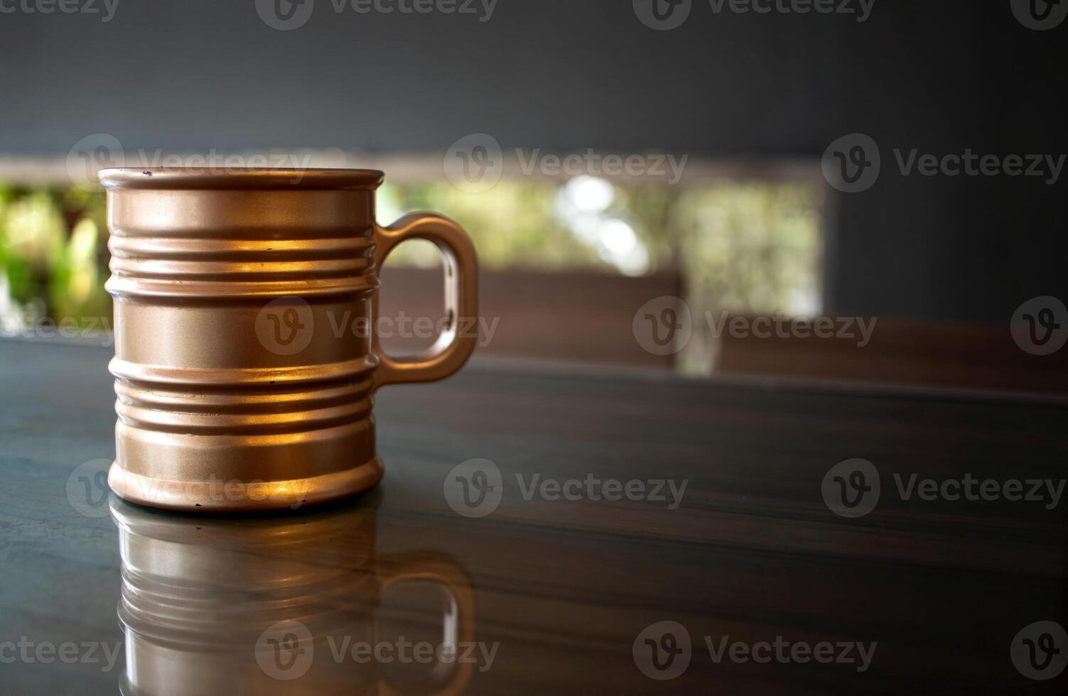 Close up coffee cup with lighting and copy space photo