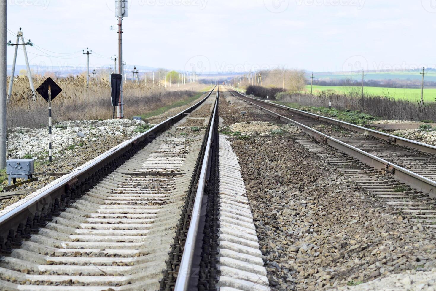 Railways. Railway for trains. Steel rails. photo