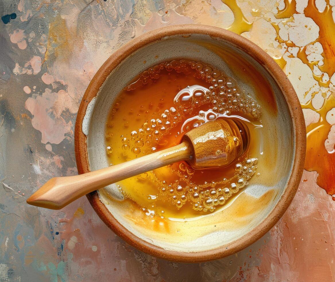 AI generated honey dipper in a bowl photo