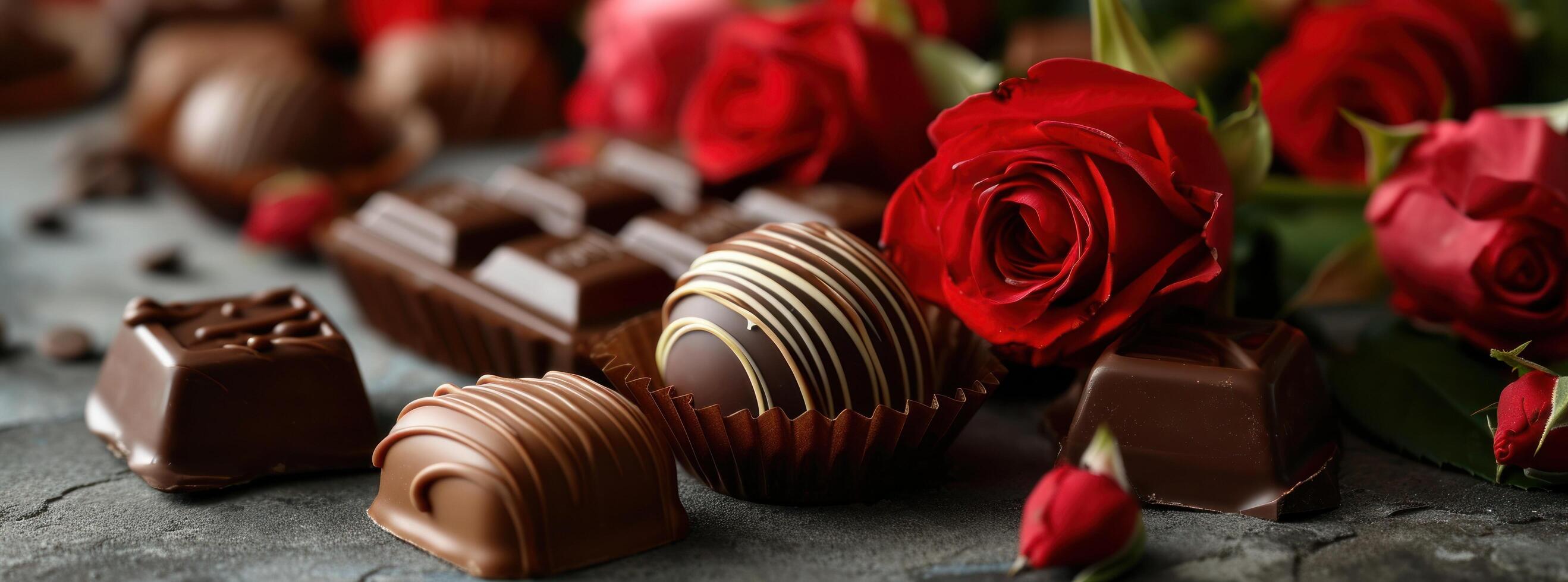 AI generated valentines an image of chocolates and roses photo