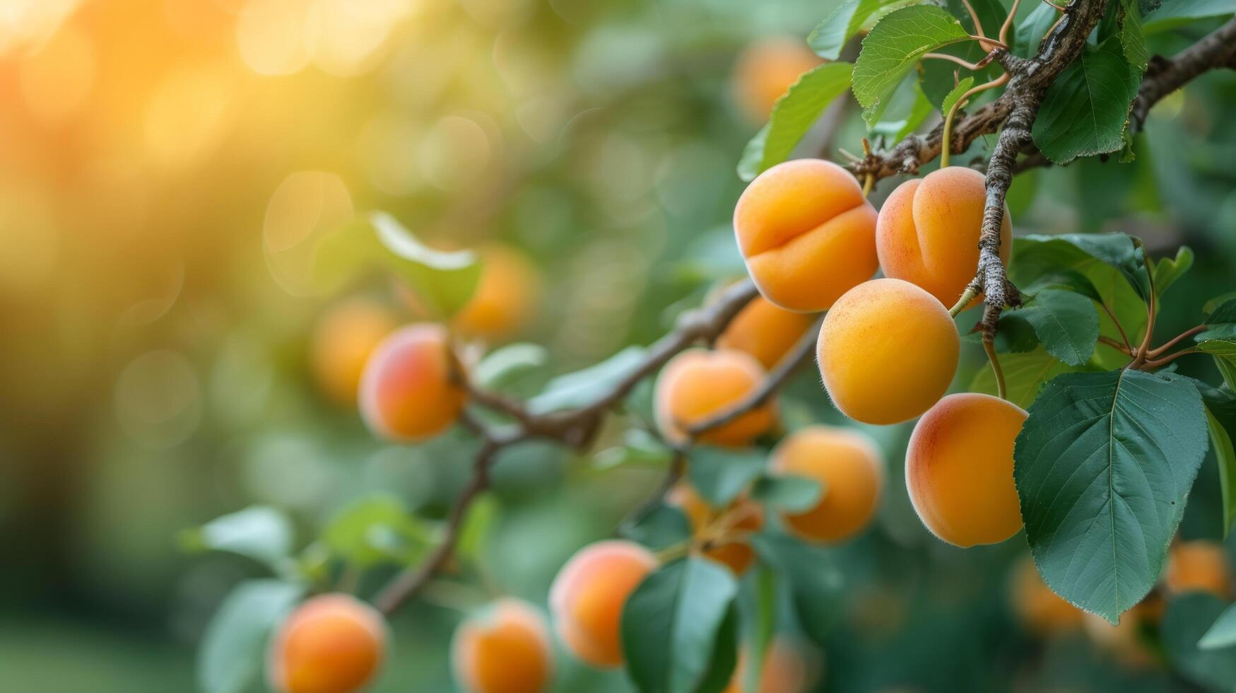 AI generated Beautiful juicy ripe apricot hang on a branch in the summer garden photo