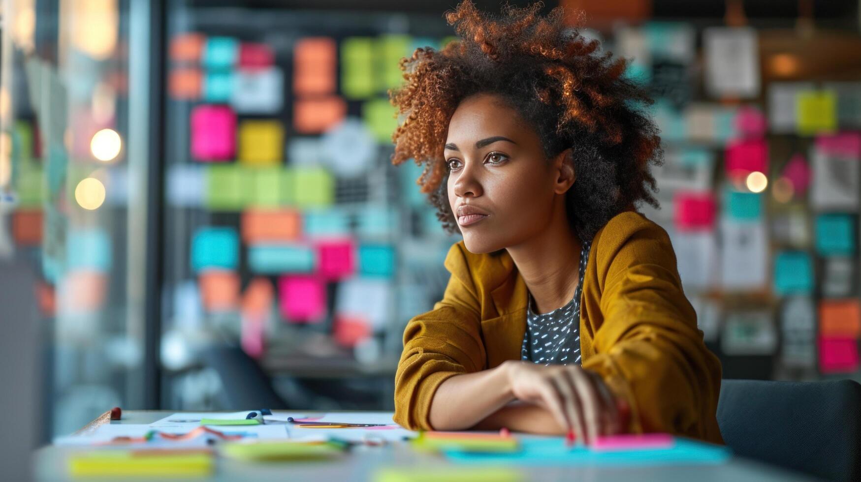 AI generated Stylish CEO leading a brainstorming session, fostering innovation and creative thinking in the workplace photo
