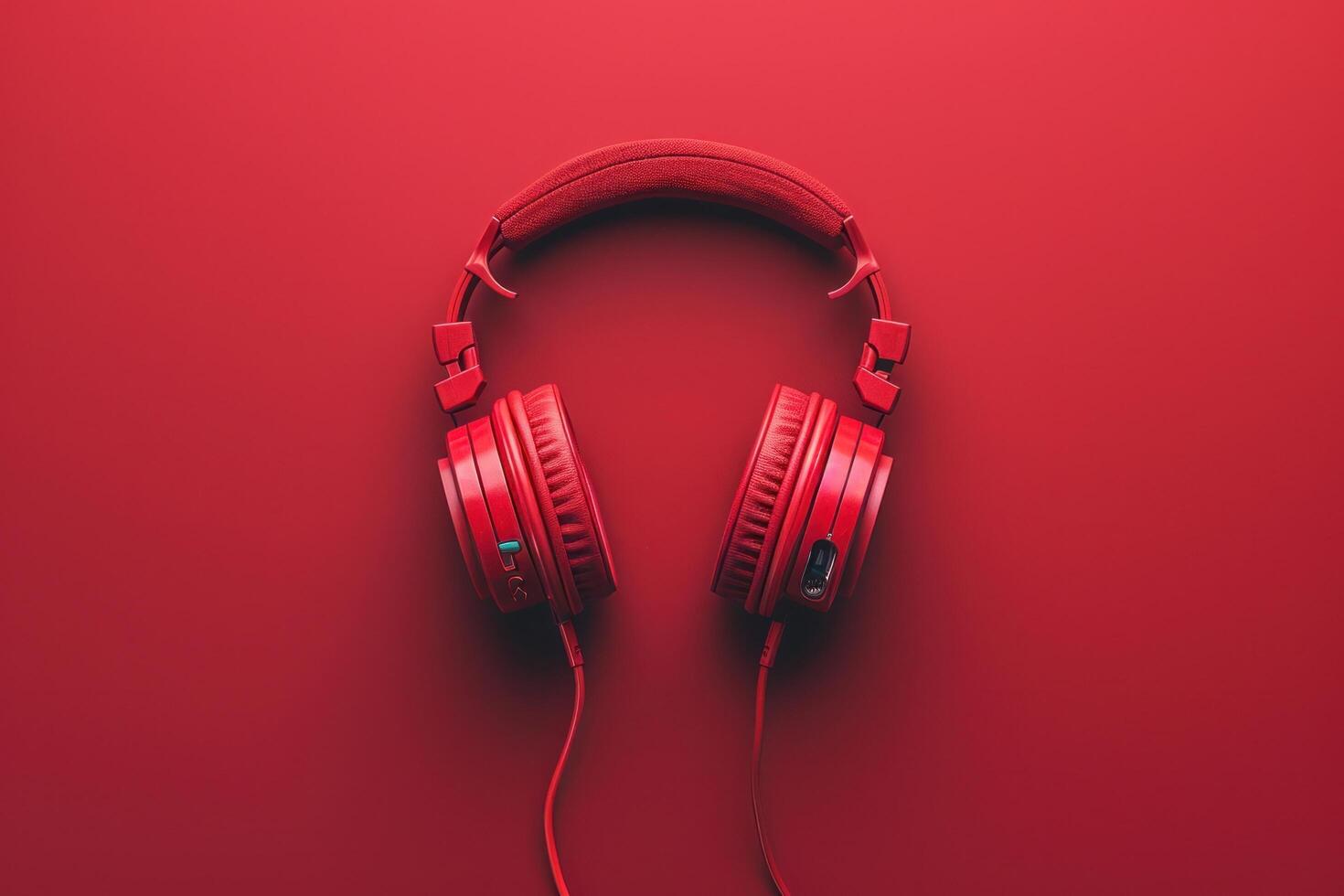 AI generated red headphones laying on red background photo