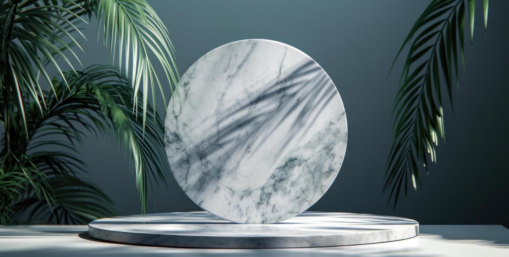 AI generated marble disc on table photo