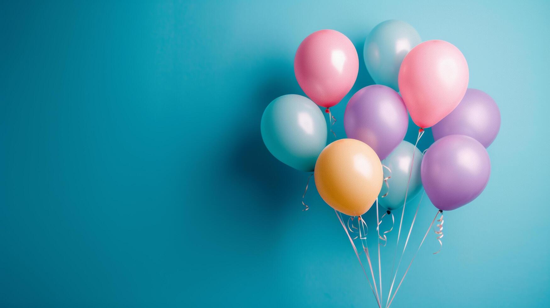 AI generated A minimalist party scene highlighting a frame and floating balloons in a rainbow of colors photo