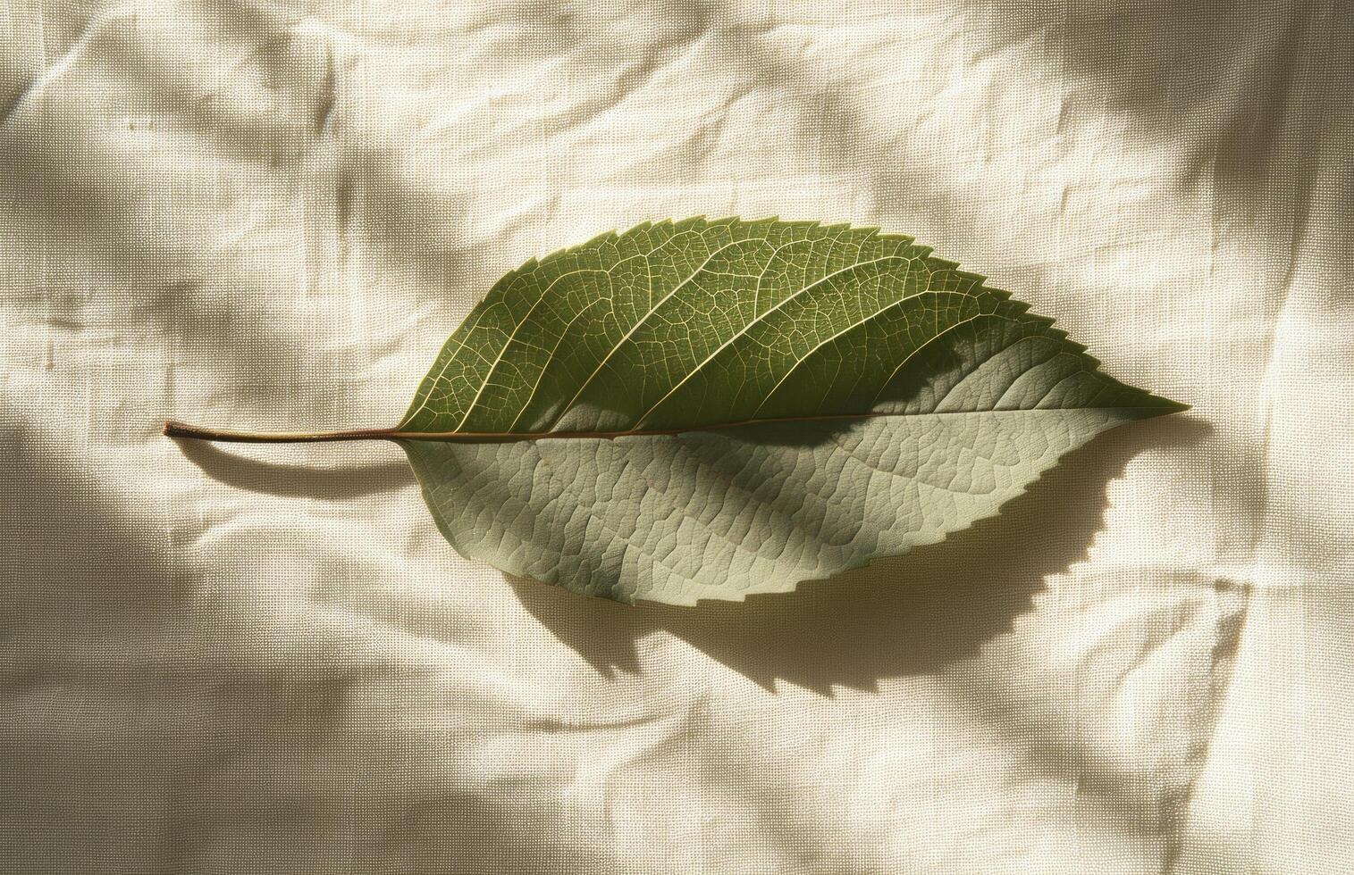 AI generated shadow form on a leaf leaf plant natural white paper on linen photo