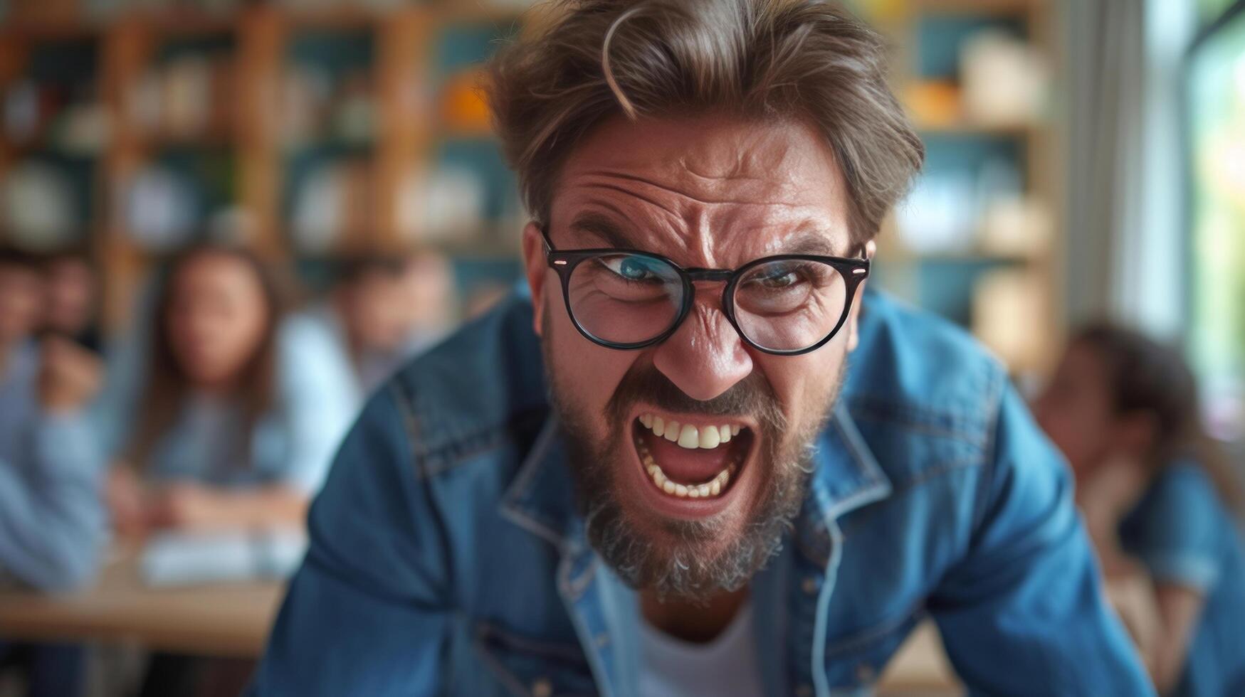 AI generated Angry teacher screaming loudly at students in class photo