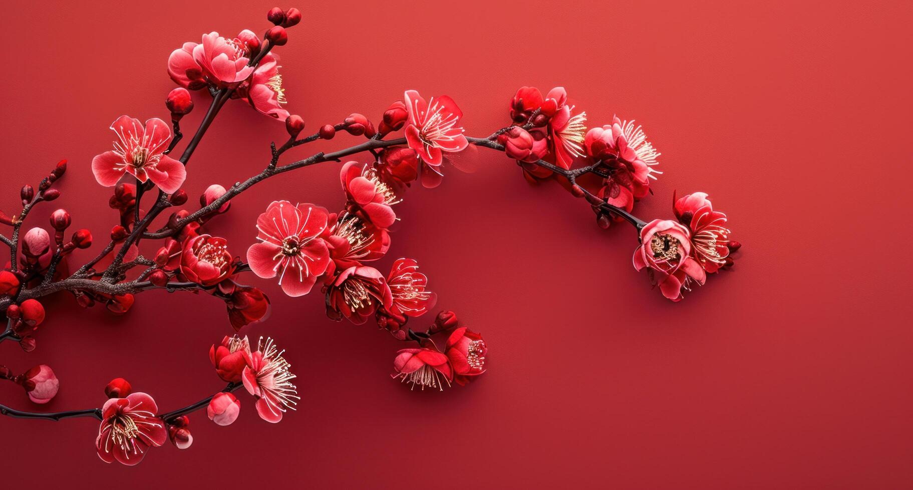 AI generated a branch with several red branches on red background photo