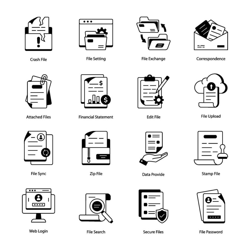 paquete de archivos y documentos lineal íconos vector