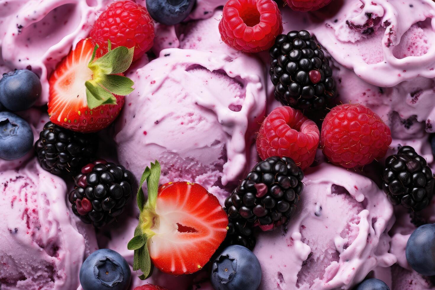 AI generated Delicious refreshing creamy Italian fresh berries ice-cream for a summer dessert or takeaway, close up full frame background texture photo