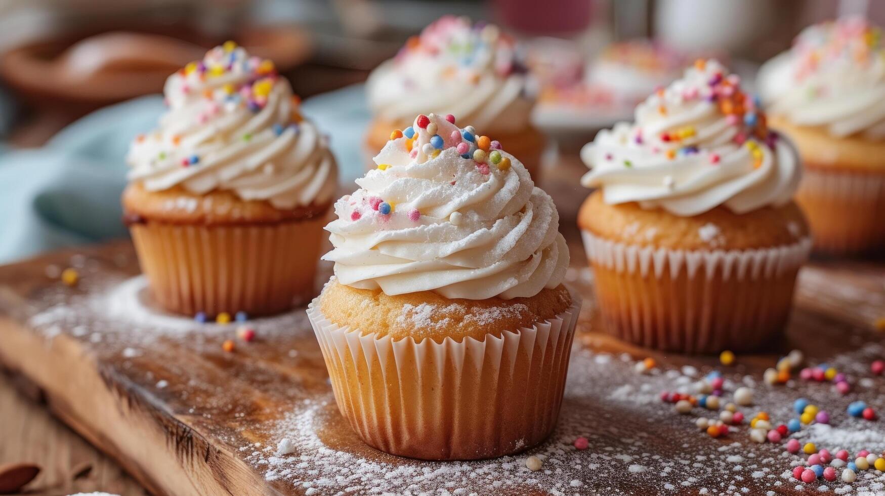 AI generated A 12-year-old girl got covered in flour while baking cupcakes photo