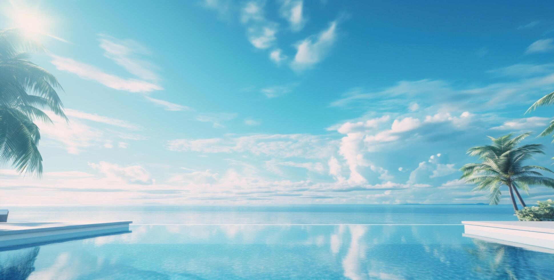 ai generado un Oceano ver desde el piscina a un recurso foto