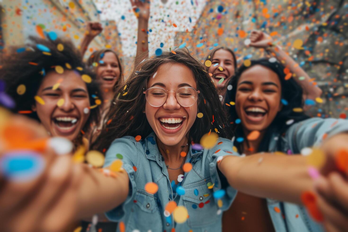 AI generated A Team of Happy Employees Celebrating a Business Triumph Amidst Confetti photo