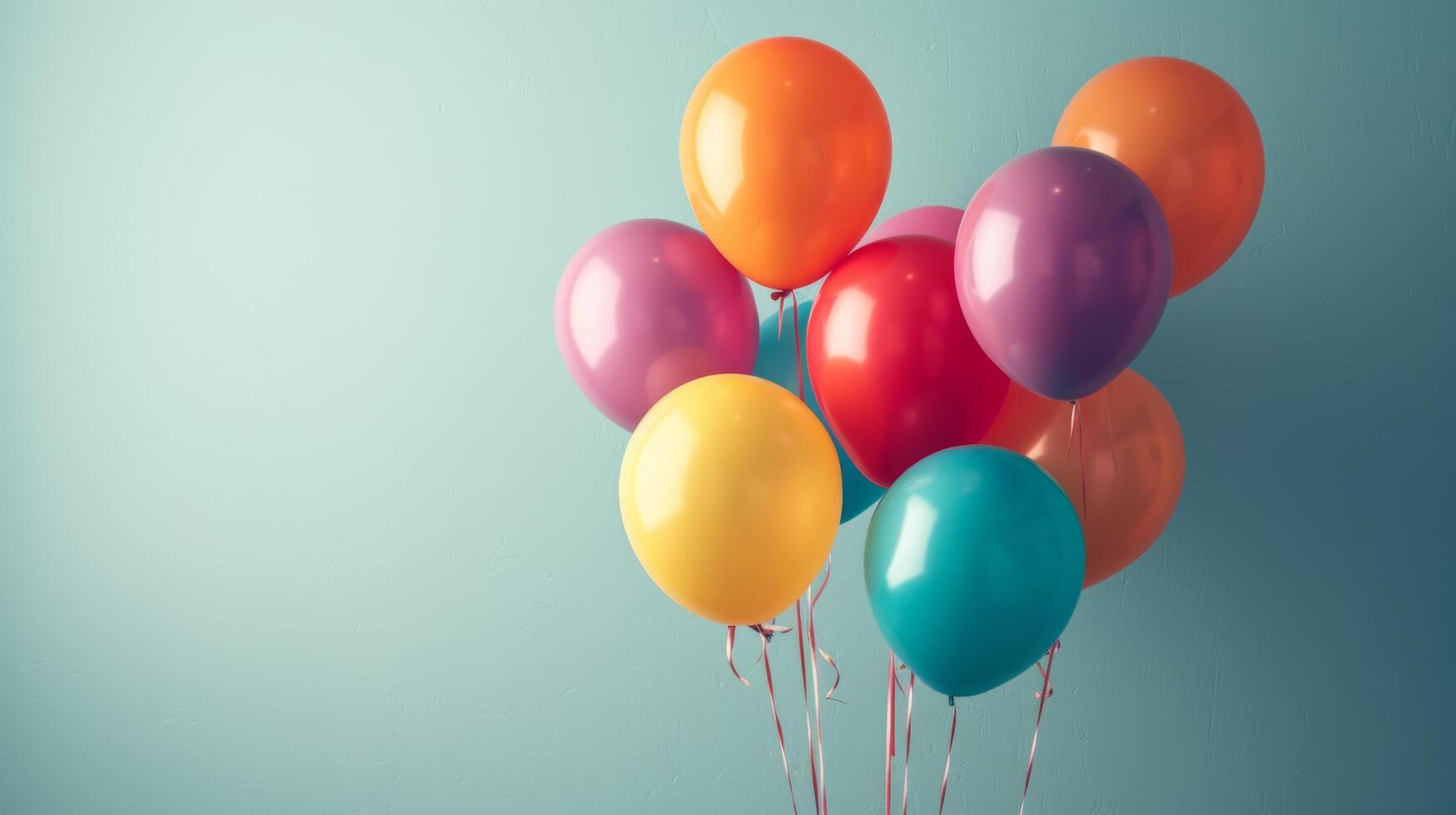 AI generated An unadorned background featuring a simple frame and a cascade of colorful, helium-filled balloons photo