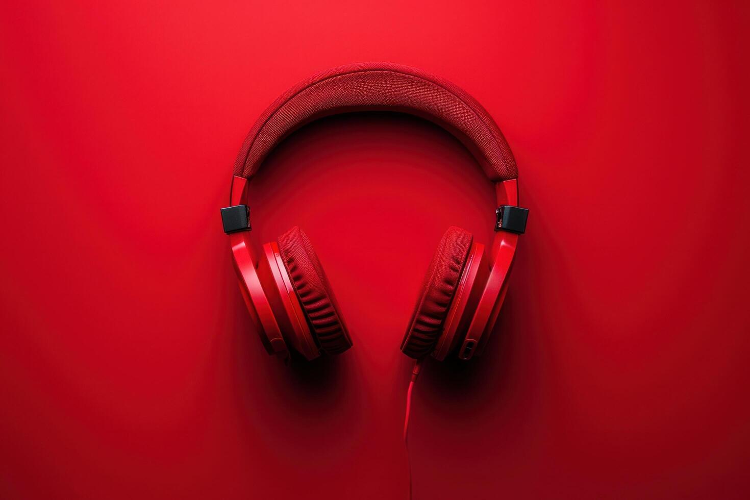 AI generated a red pair of headphones with a red background photo