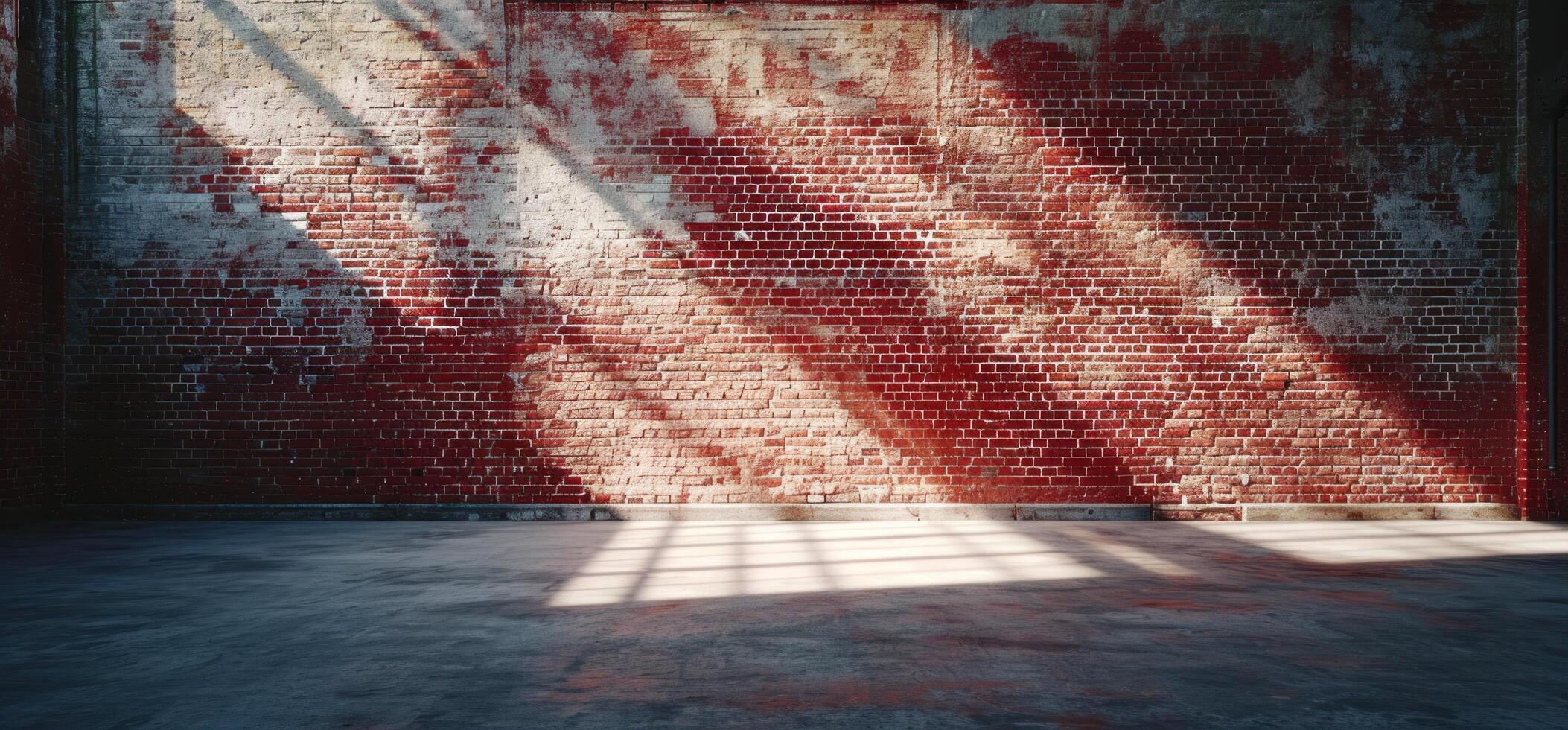 AI generated a very large empty brick wall with light coming through photo
