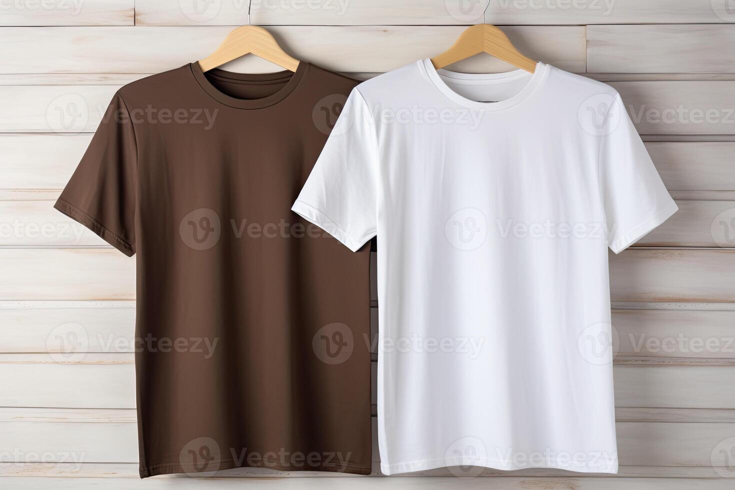 AI generated Rack with clean Pastel colored plain t shirts hang on hanger photo