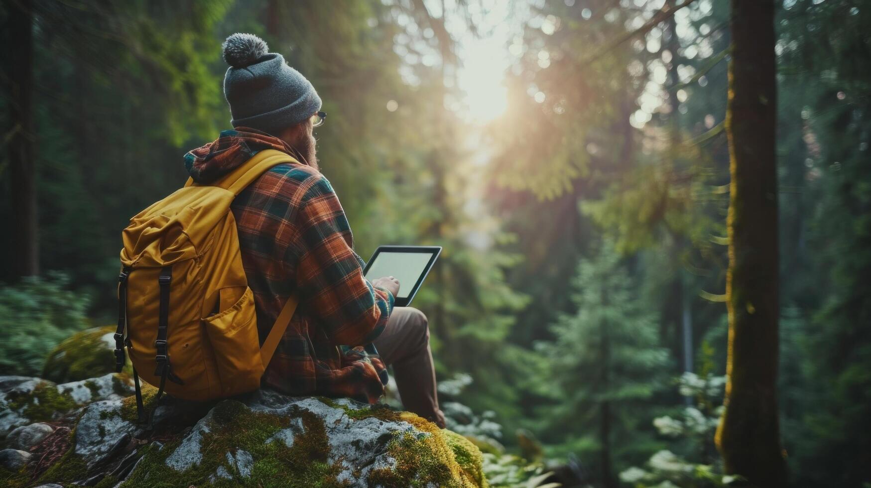 AI generated Tech-savvy professional working on a tablet, elevating productivity amidst nature's beauty photo