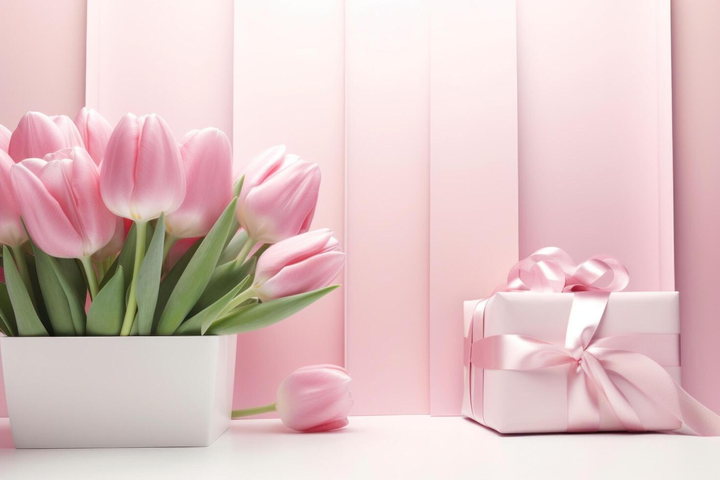 AI generated a pink flower frame on pink background photo