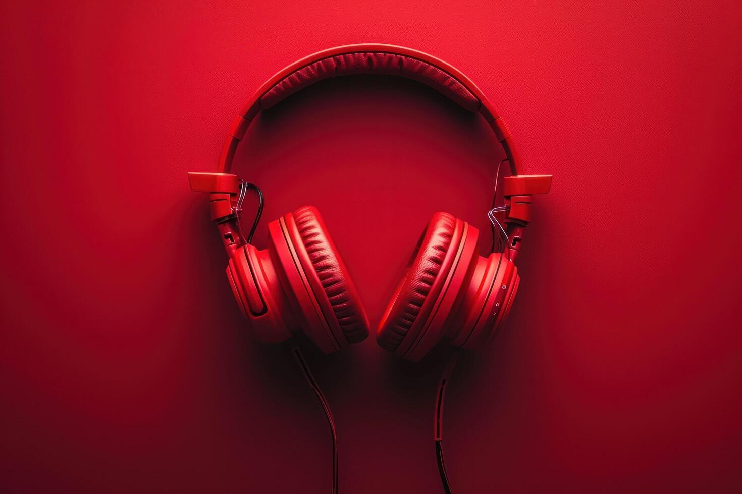 AI generated red headphones against a red background photo