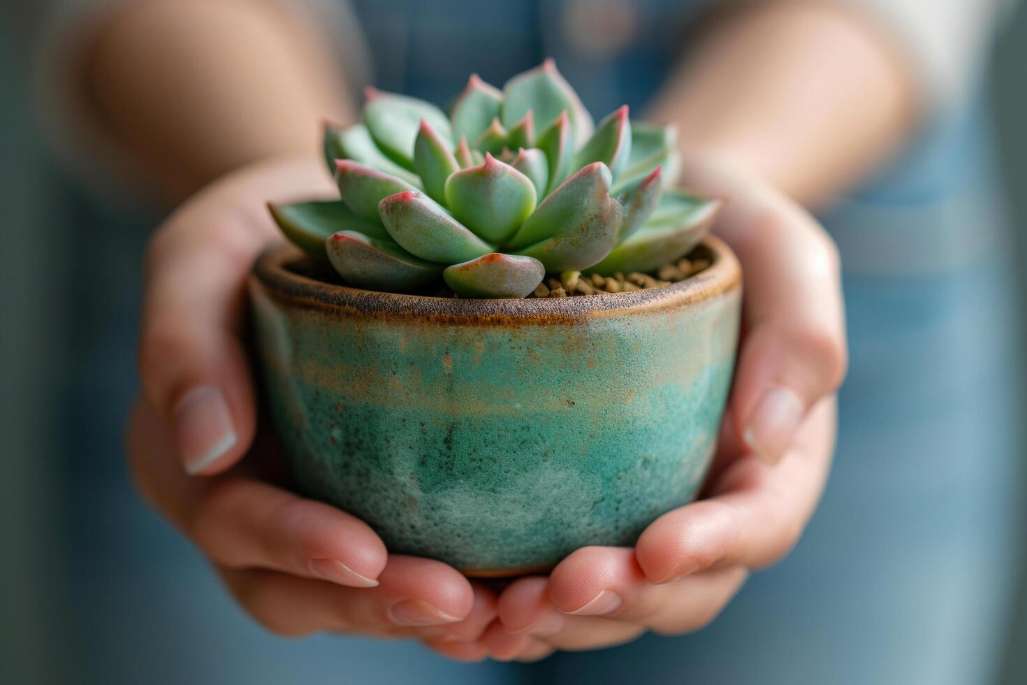 AI generated person holding succulent in a pot photo